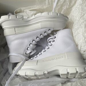 Alexander McQueen Tread Canvas Boots, white. Size 37